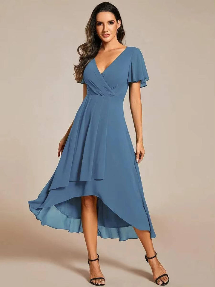 Damen Sommer Midikleid Hochzeitsgast Wickeloptik V-Ausschnitt - Image 6