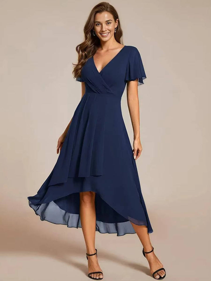 Damen Sommer Midikleid Hochzeitsgast Wickeloptik V-Ausschnitt - Image 9