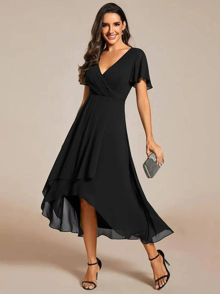 Damen Sommer Midikleid Hochzeitsgast Wickeloptik V-Ausschnitt - Image 2