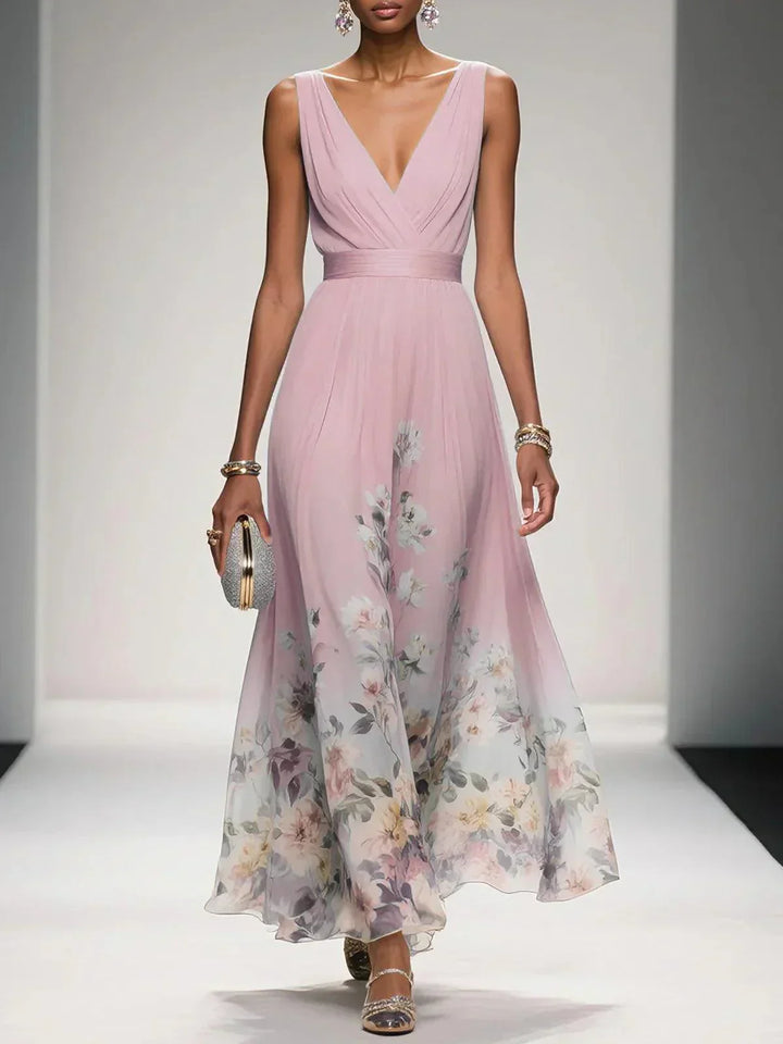 Women Floral Maxi Wedding Guest Dress Deep V Neck - Image 5