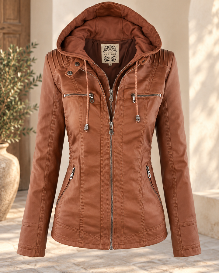 Noëlle™ | Elegante Lederoptik-Jacke mit Kapuze - Image 6