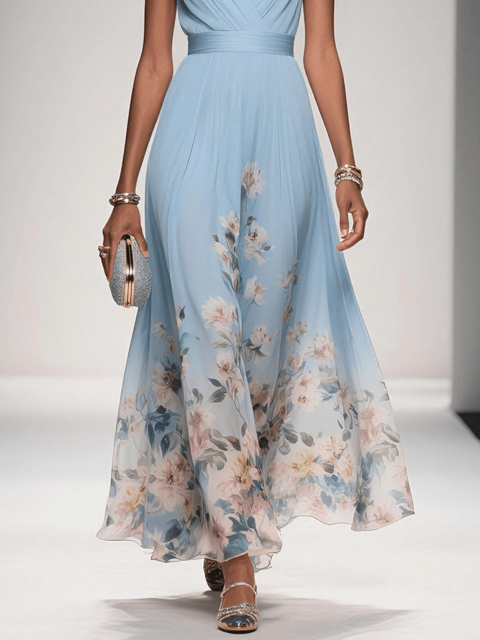 Women Floral Maxi Wedding Guest Dress Deep V Neck - Image 10