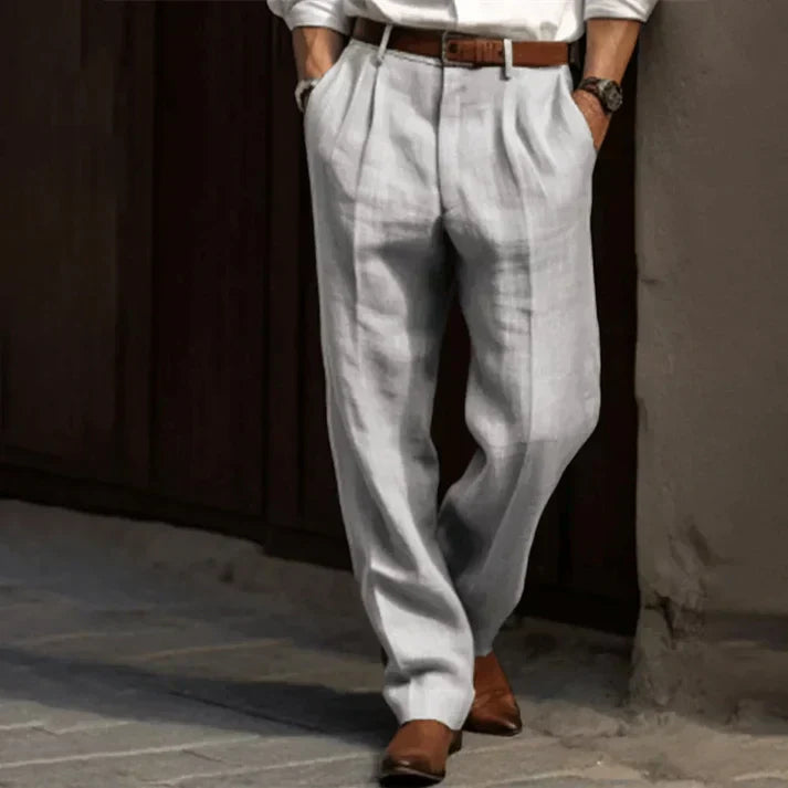 Herren Leinenhose Grau mit Gürtel