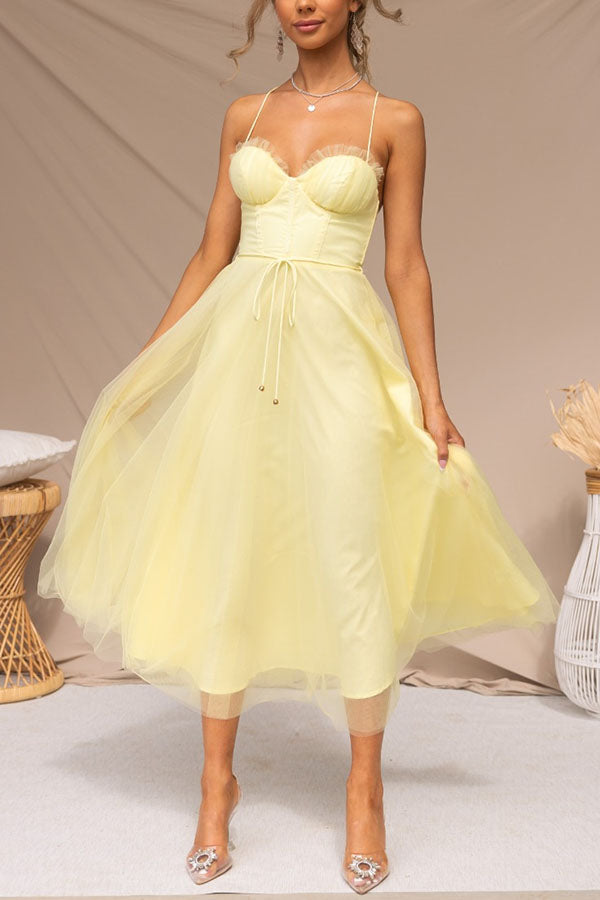 Vaelora – Corset Midi Kleid Tüllrock Spaghettiträger
