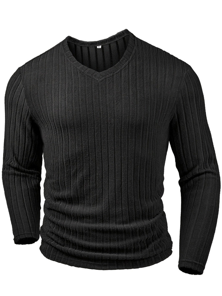Damen geripptes V-Ausschnitt Langarmtop - Image 2