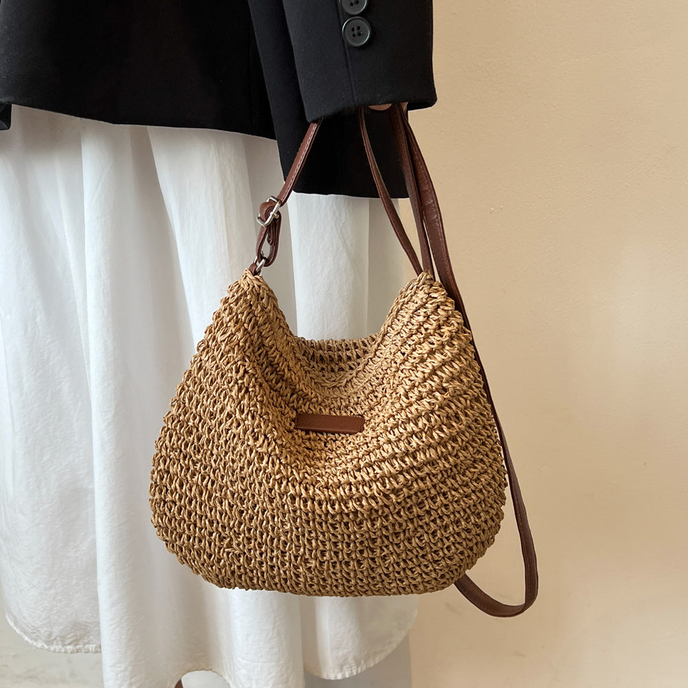 Damen Stroh Schultertasche Veganer Lederriemen Umhängetasche - Image 13