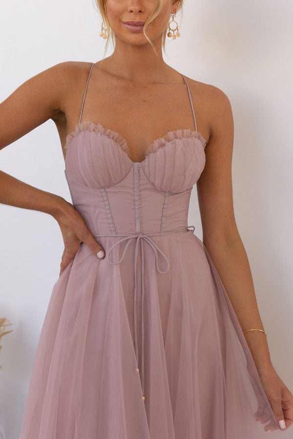 Vaelora – Corset Midi Kleid Tüllrock Spaghettiträger