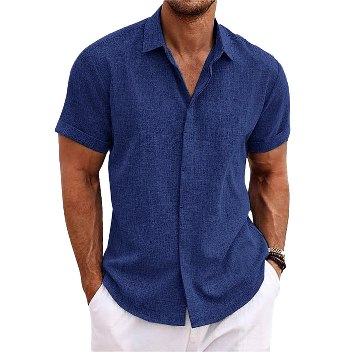 Men’s Short Sleeve Linen Shirt | Classic Lapel Collar
