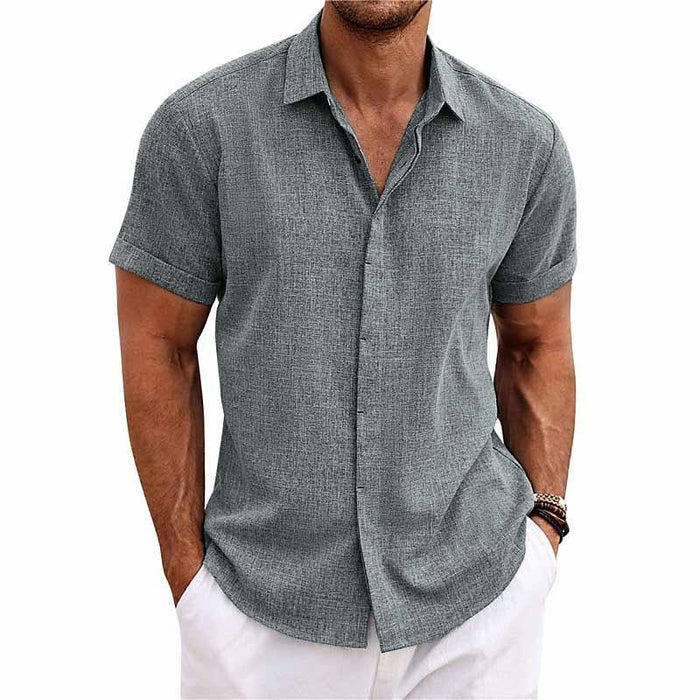 Men’s Short Sleeve Linen Shirt | Classic Lapel Collar