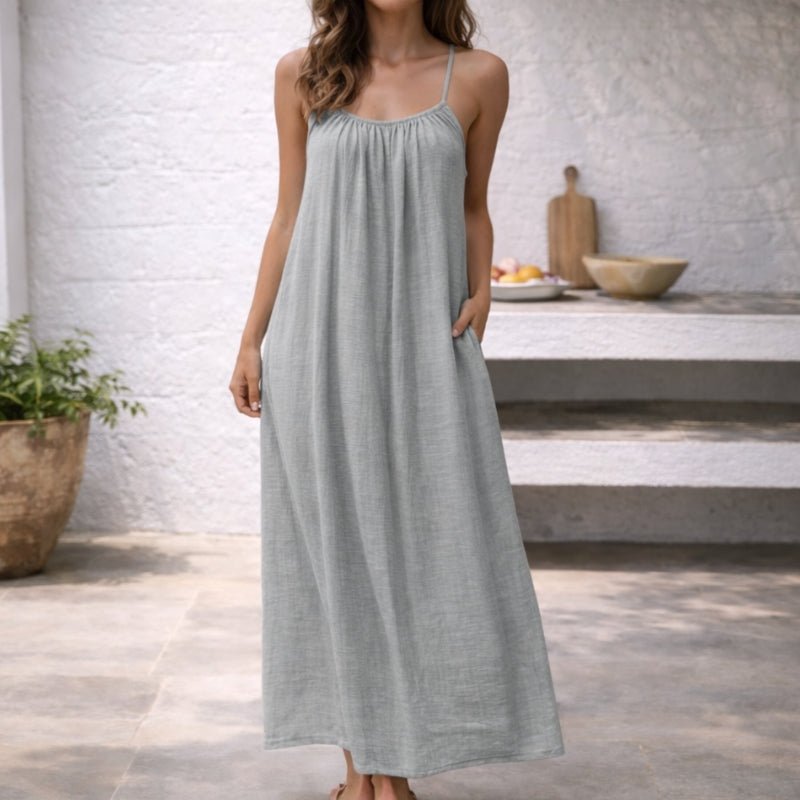 Damen Leinen Maxikleid Rückenfrei - Image 14