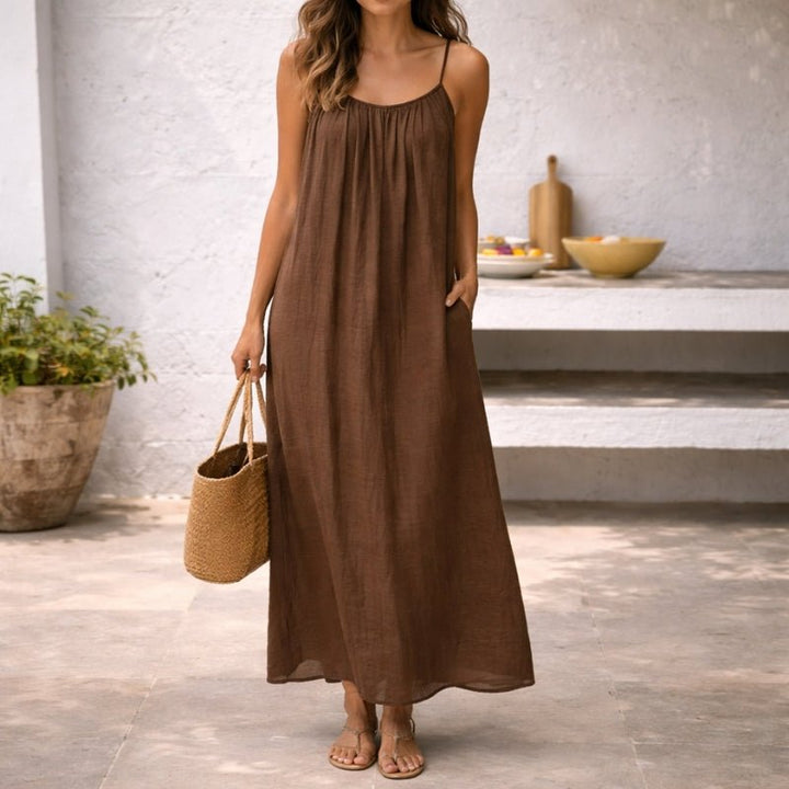 Damen Leinen Maxikleid Rückenfrei - Image 8