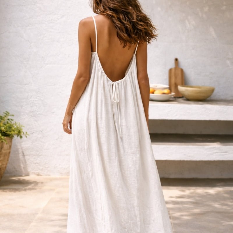 Damen Leinen Maxikleid Rückenfrei - Image 2