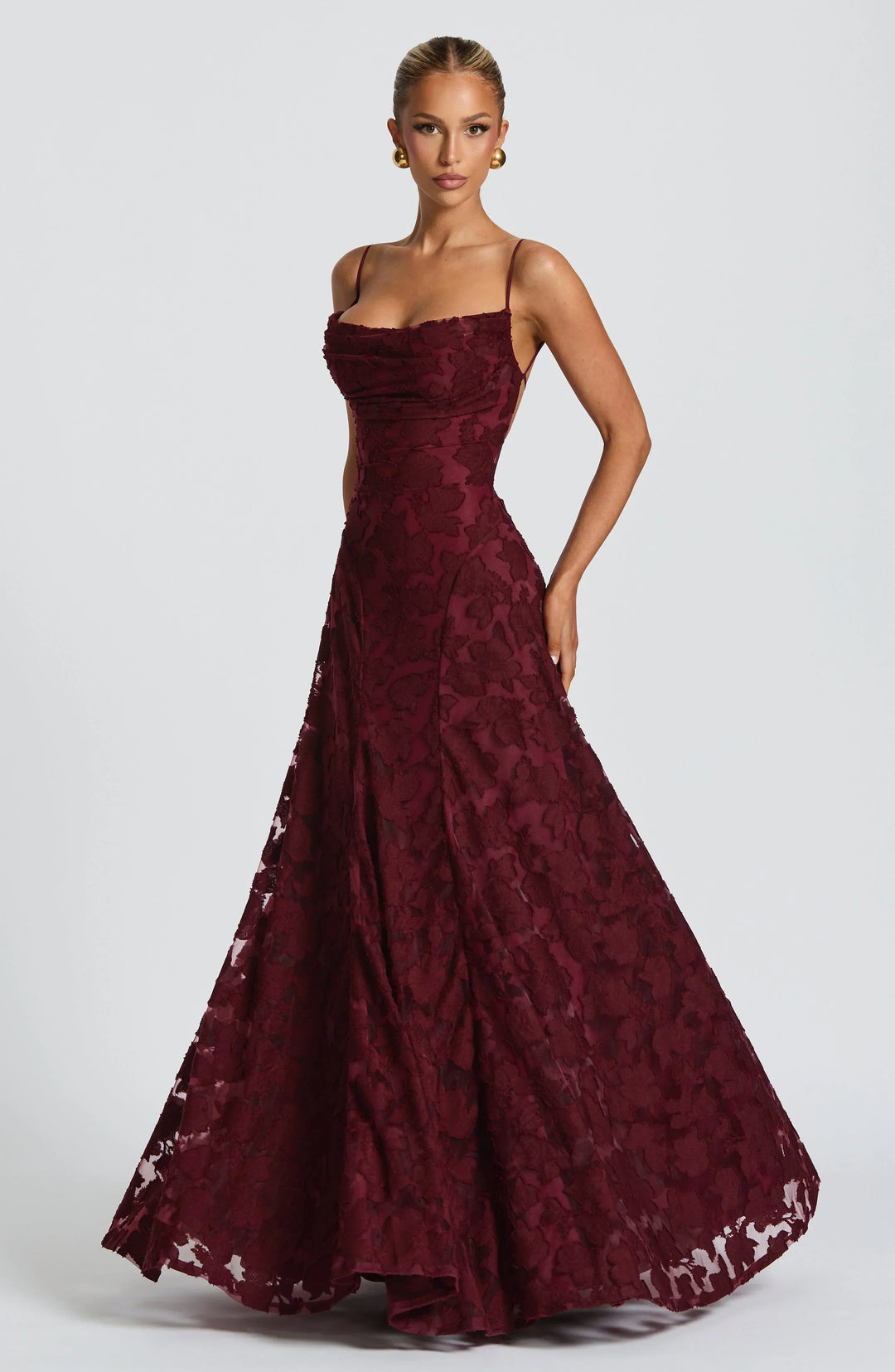 Damen Spitzen Maxikleid Blumenmuster Festlich - Image 3