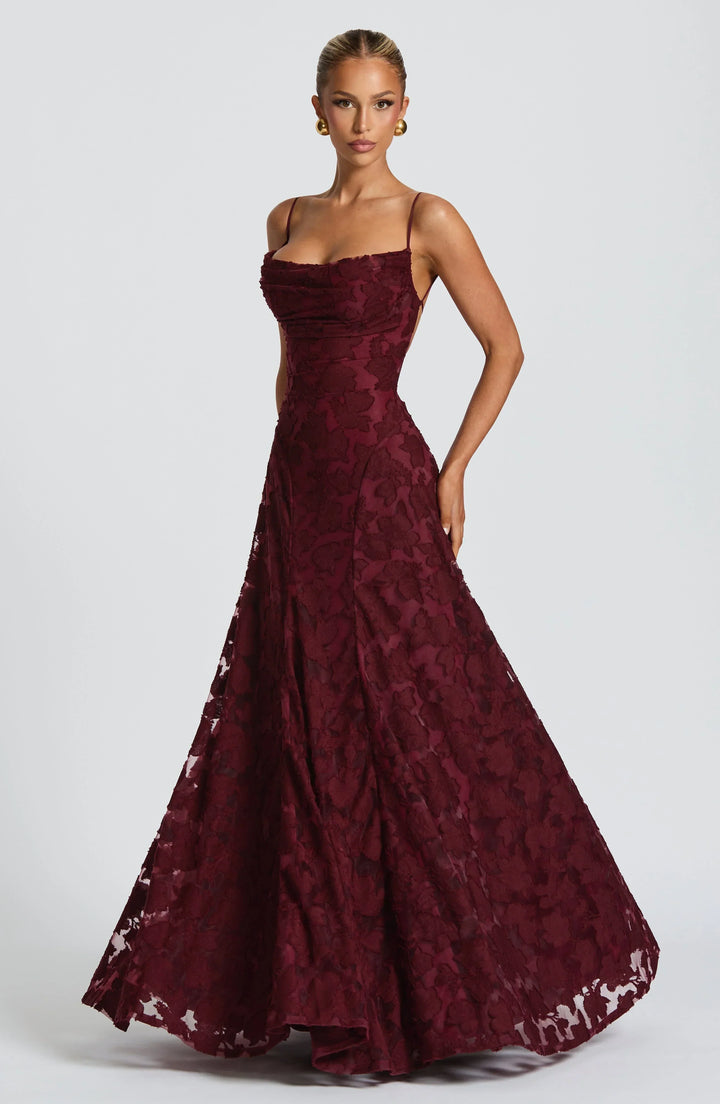 Damen Spitzen Maxikleid Blumenmuster Festlich - Image 3