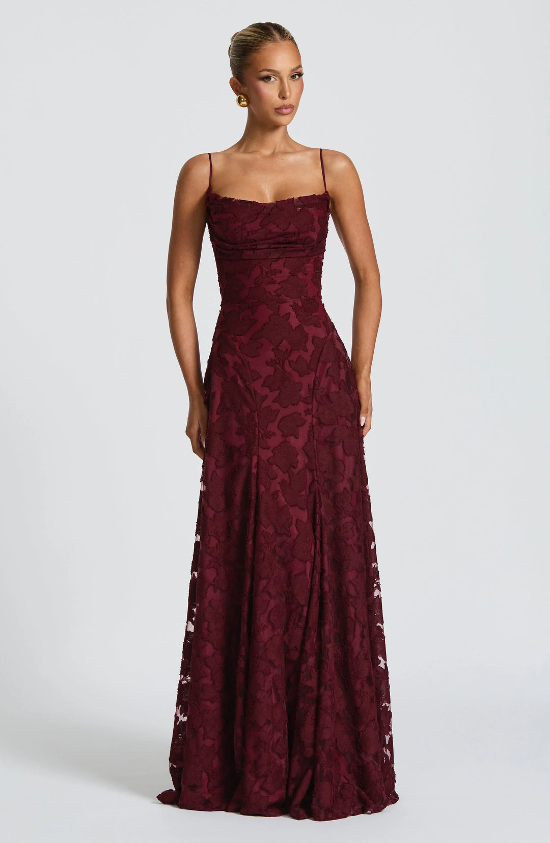 Damen Spitzen Maxikleid Blumenmuster Festlich