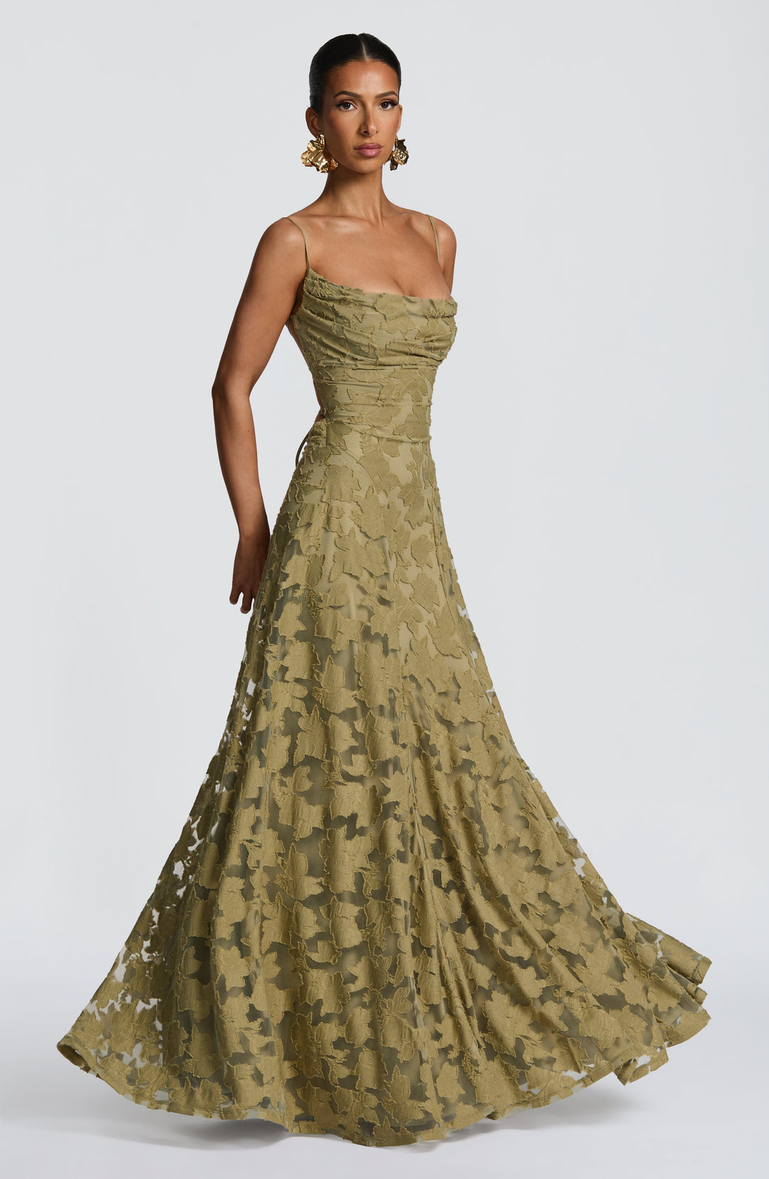 Damen Besticktes Maxi Abendkleid Blumenmuster A-Linie