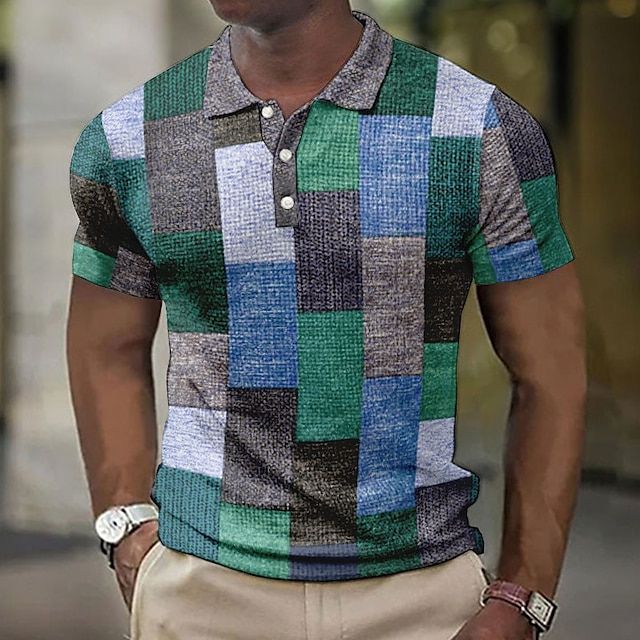 Herren Polohemd kariert Patchwork Kurzarm Sommer - Image 3
