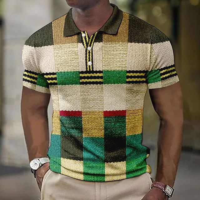 Herren Polohemd kariert Patchwork Kurzarm Sommer - Image 6