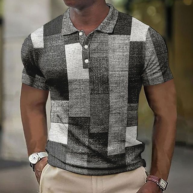 Herren Polohemd kariert Patchwork Kurzarm Sommer - Image 13