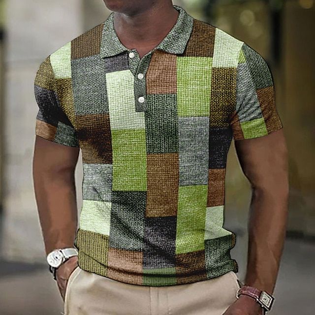 Herren Polohemd kariert Patchwork Kurzarm Sommer - Image 8