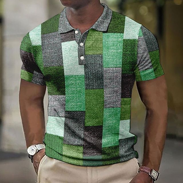 Herren Polohemd kariert Patchwork Kurzarm Sommer - Image 7