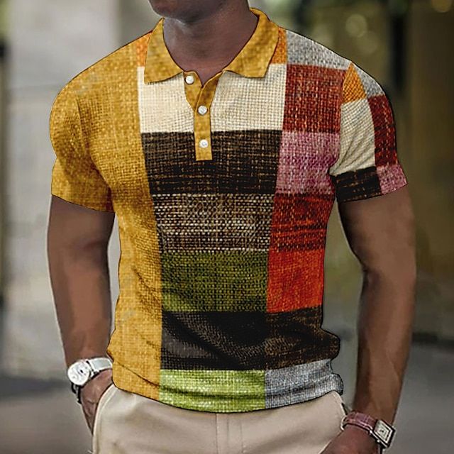 Herren Polohemd kariert Patchwork Kurzarm Sommer - Image 14