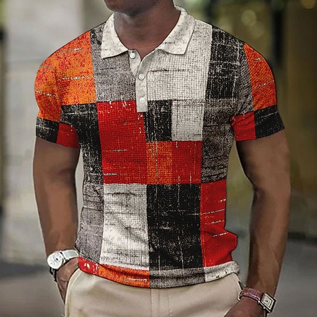 Herren Polohemd kariert Patchwork Kurzarm Sommer - Image 4