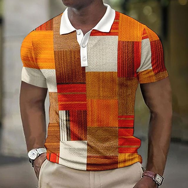 Herren Polohemd kariert Patchwork Kurzarm Sommer - Image 12