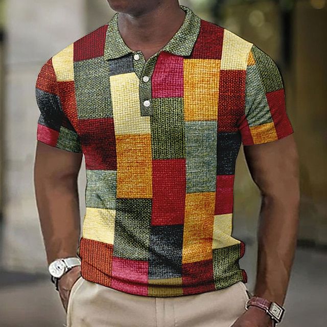 Herren Polohemd kariert Patchwork Kurzarm Sommer - Image 2