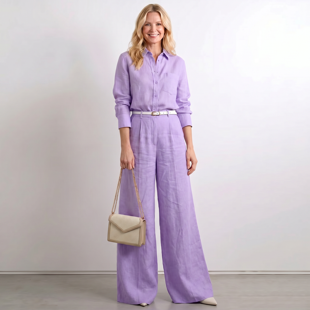 Damen Leinen Palazzohose Weites Bein Elegant - Image 4