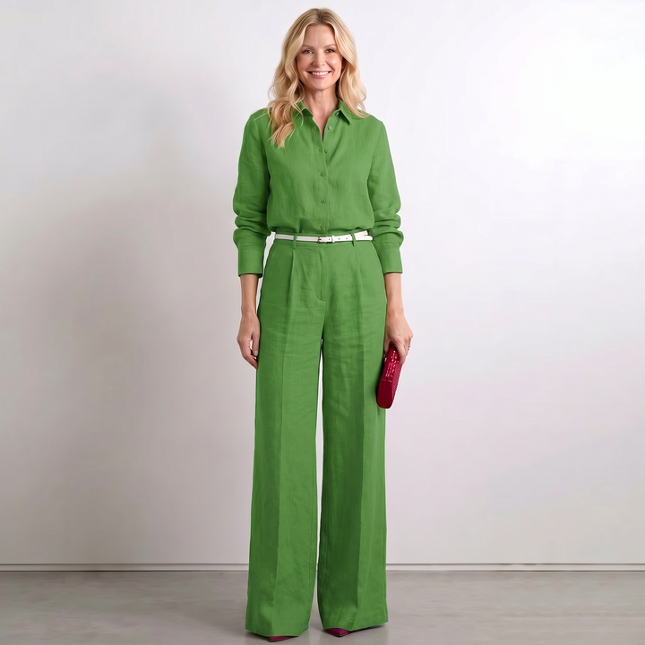 Damen Leinen Palazzohose Weites Bein Elegant - Image 3