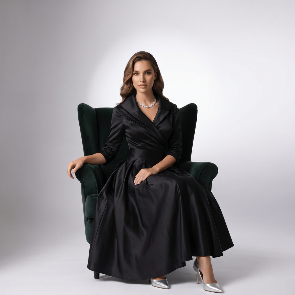 Damen A-Linie Midikleid Schalkragen festlich - Image 2