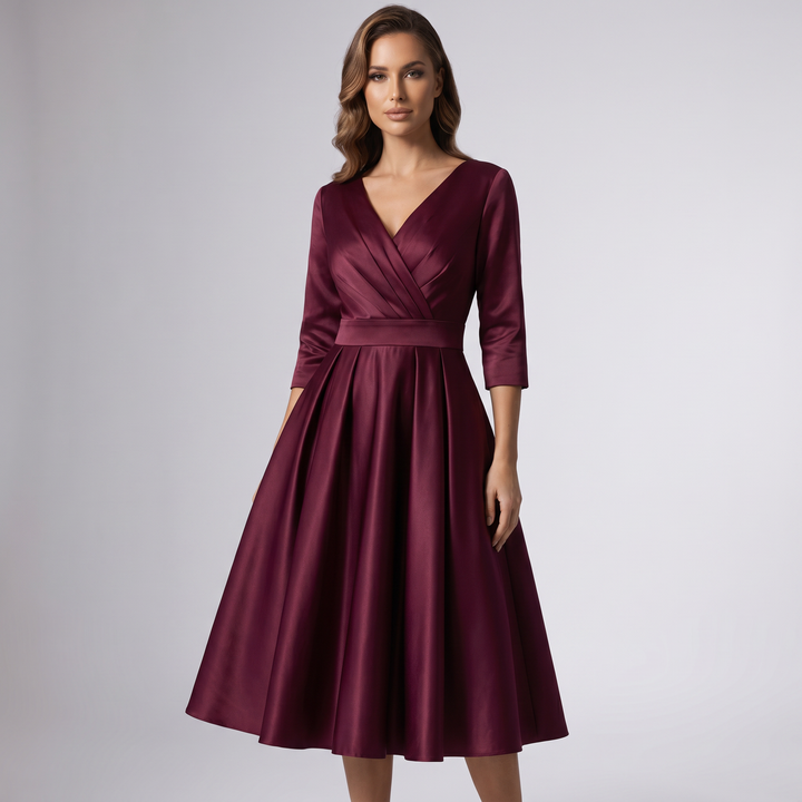 Damen A-Linie Midikleid Schalkragen festlich - Image 7