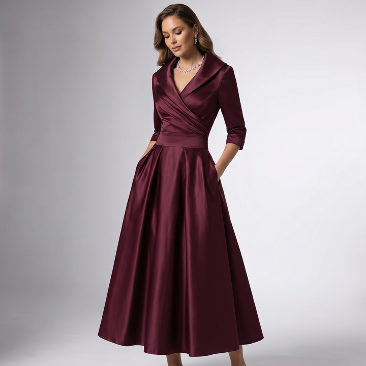 Damen A-Linie Midikleid Schalkragen festlich - Image 8