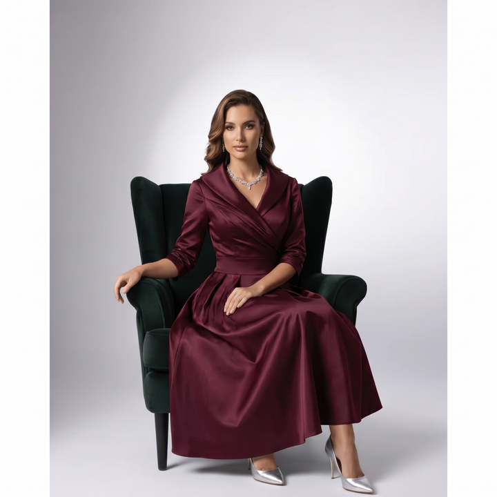 Damen A-Linie Midikleid Schalkragen festlich - Image 9