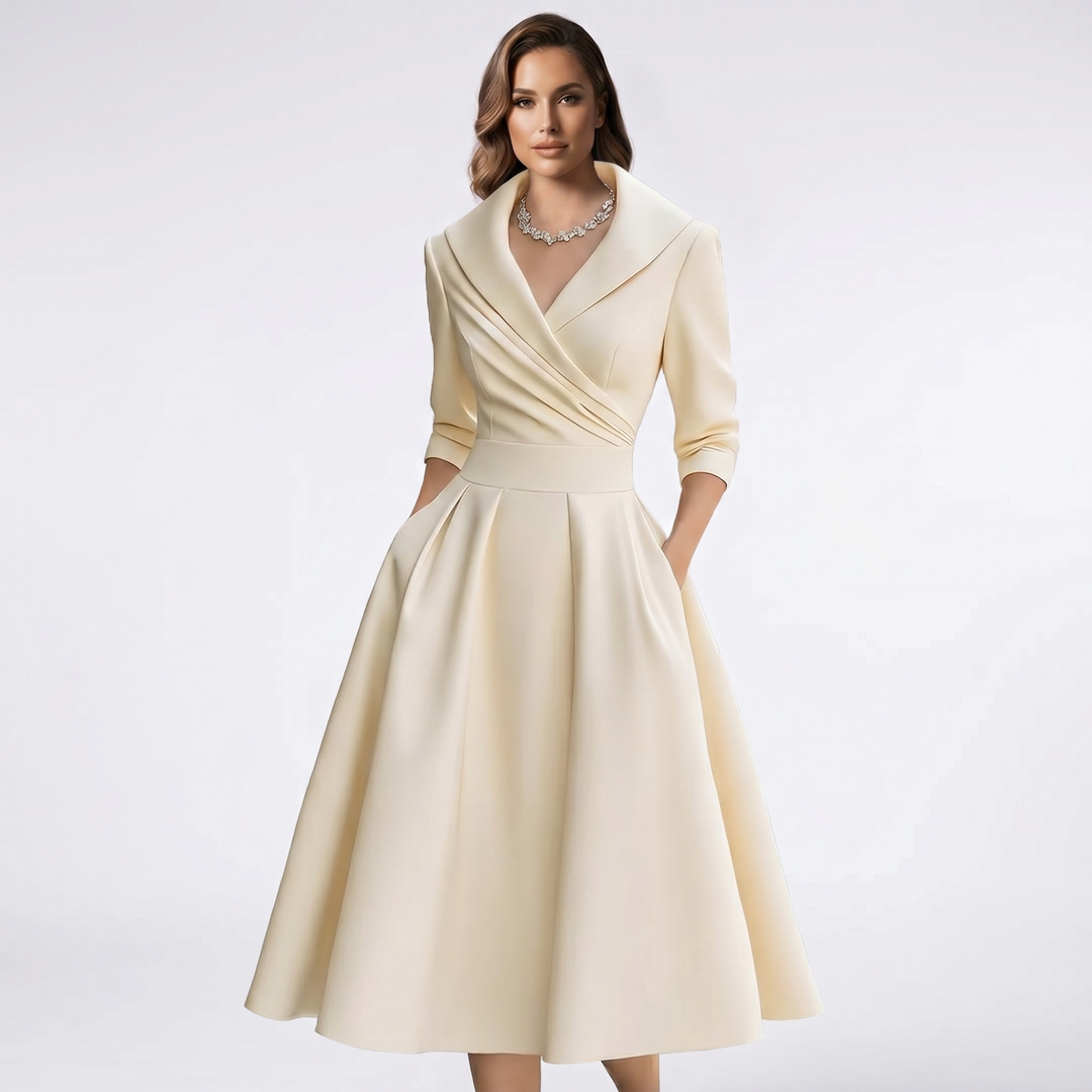 Damen A-Linie Midikleid Schalkragen festlich - Image 4