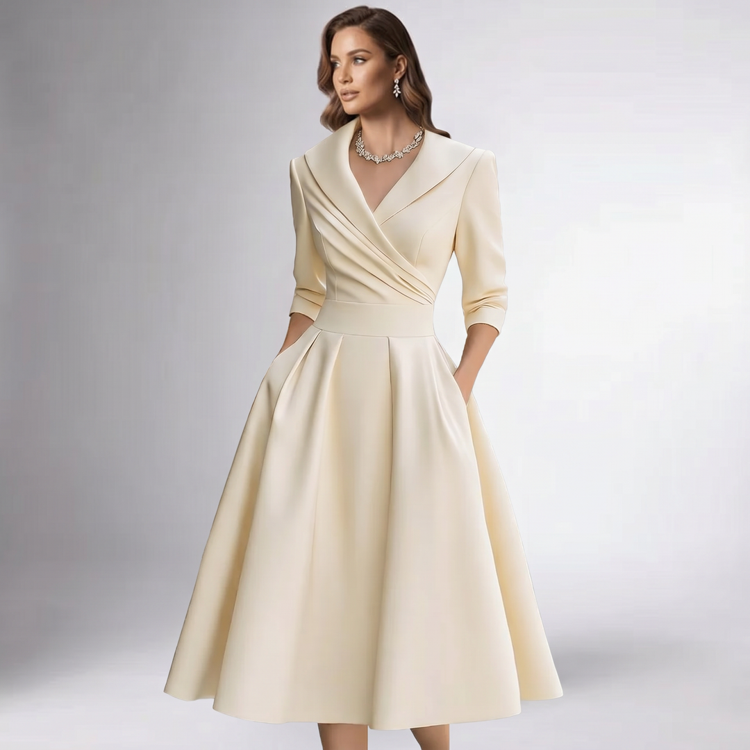 Damen A-Linie Midikleid Schalkragen festlich - Image 3