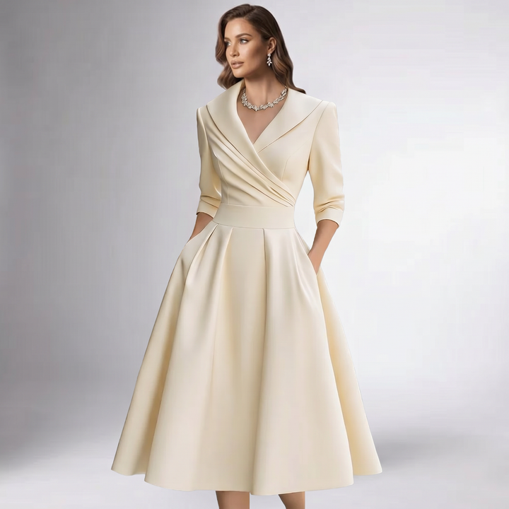 Damen A-Linie Midikleid Schalkragen festlich - Image 3