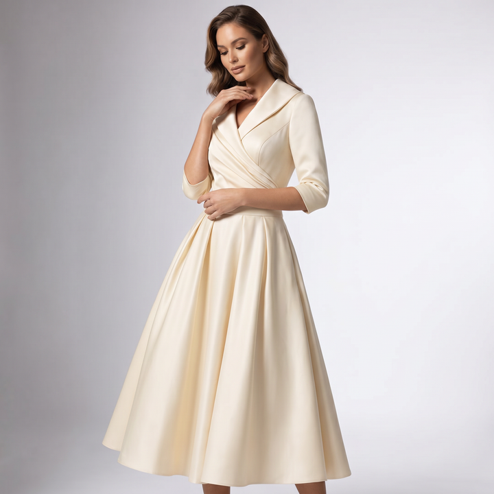 Damen A-Linie Midikleid Schalkragen festlich - Image 5