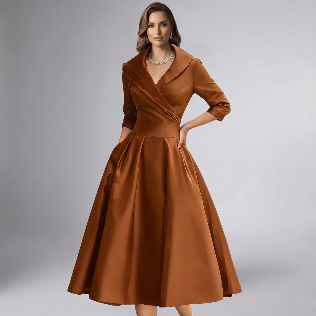 Damen A-Linie Midikleid Schalkragen festlich - Image 12