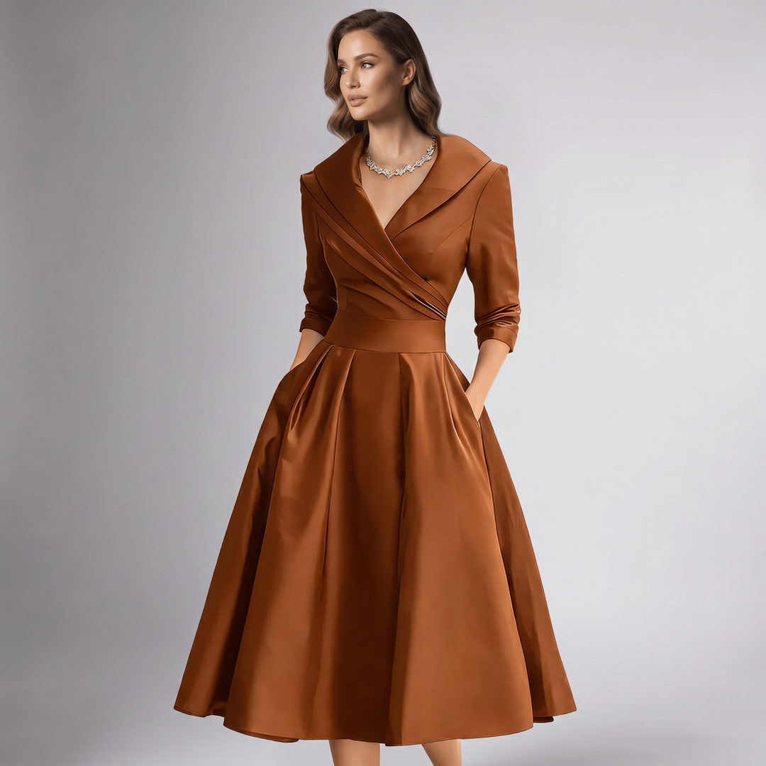 Damen A-Linie Midikleid Schalkragen festlich - Image 11