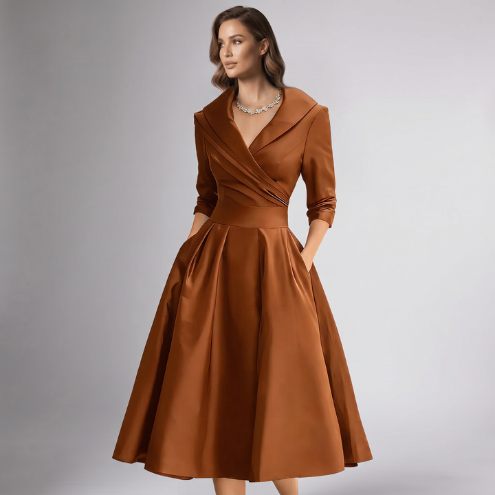 Damen A-Linie Midikleid Schalkragen festlich - Image 11