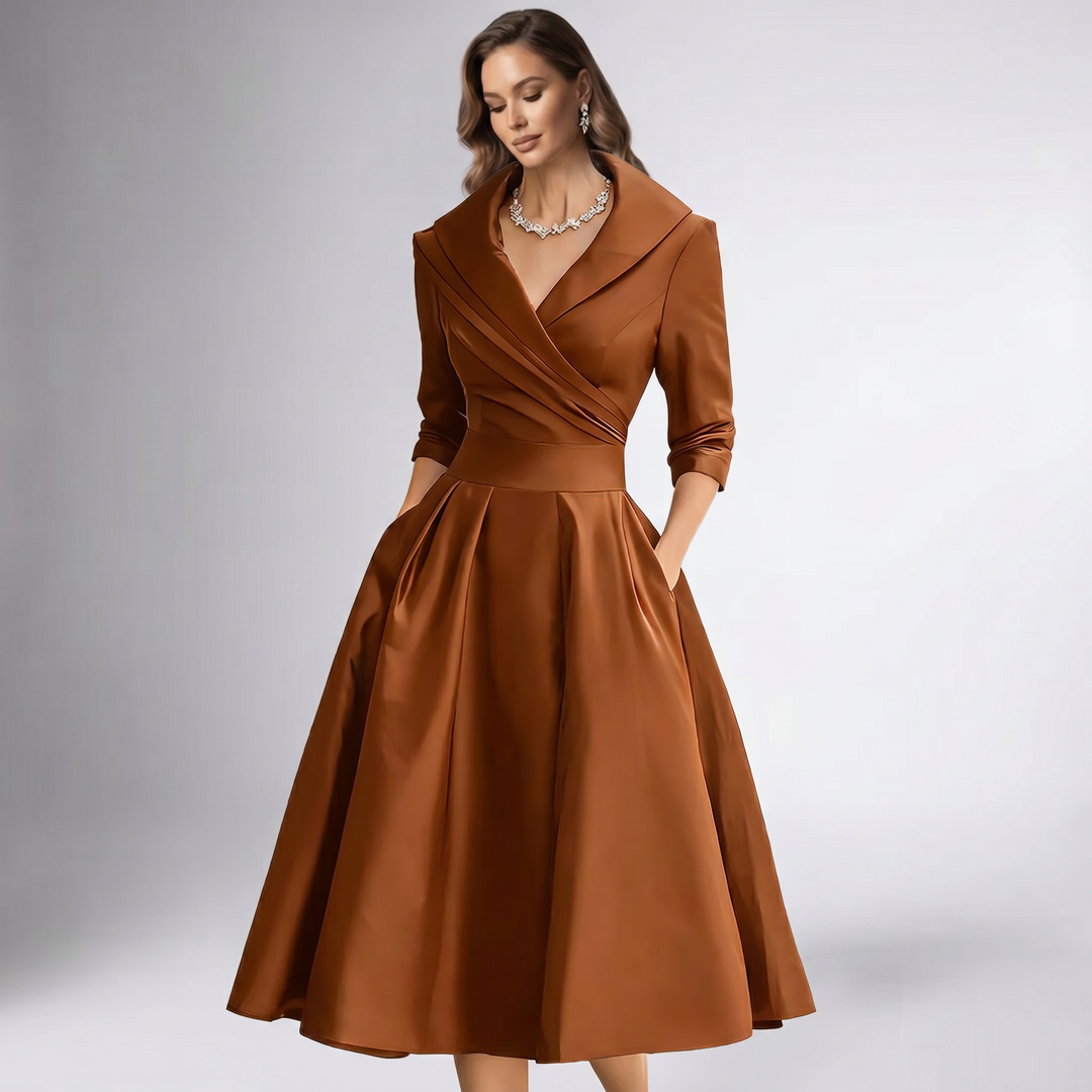Damen A-Linie Midikleid Schalkragen festlich - Image 10