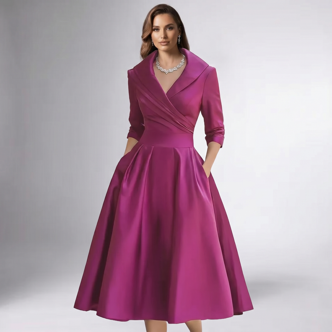 Damen A-Linie Midikleid Schalkragen festlich - Image 14