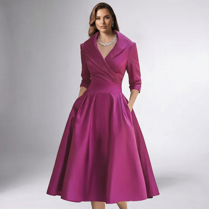 Damen A-Linie Midikleid Schalkragen festlich - Image 14