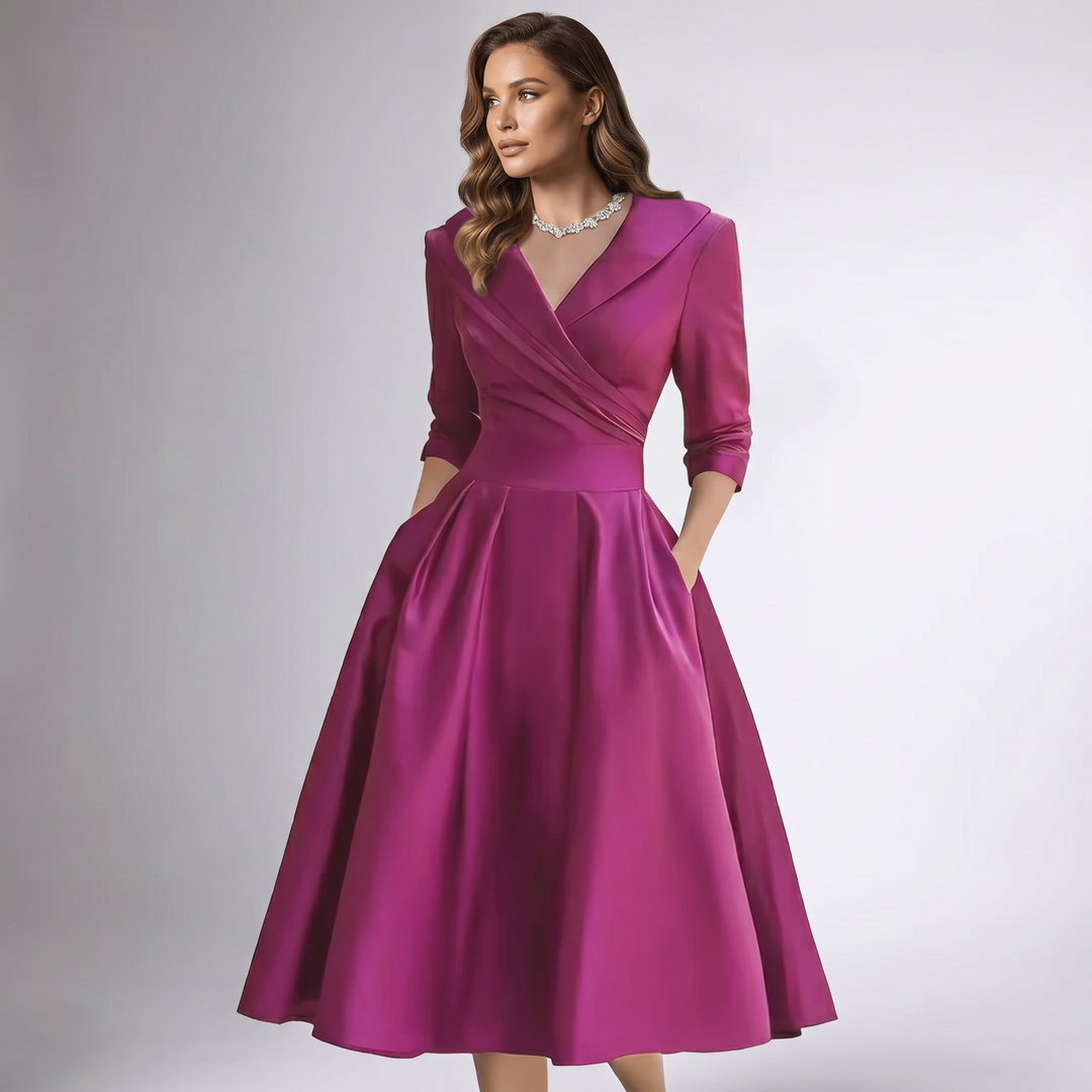 Damen A-Linie Midikleid Schalkragen festlich - Image 15