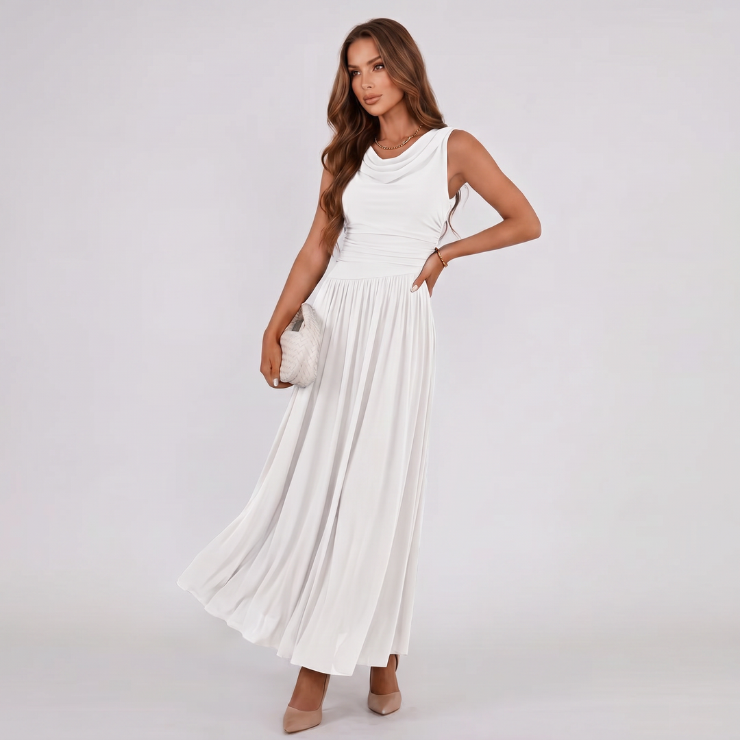Damen Plissiertes Midikleid Drapierter Ausschnitt Festlich - Image 4