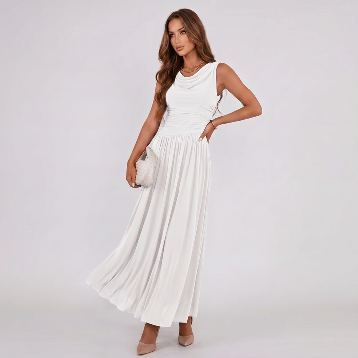 Damen Plissiertes Midikleid Drapierter Ausschnitt Festlich - Image 4