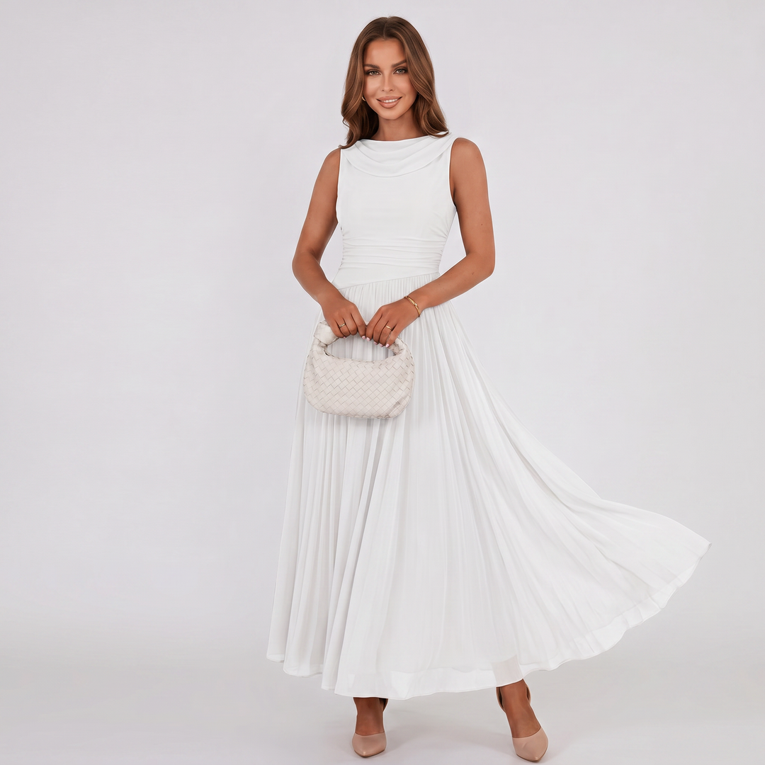 Damen Plissiertes Midikleid Drapierter Ausschnitt Festlich - Image 2
