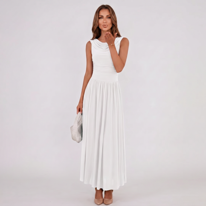 Damen Plissiertes Midikleid Drapierter Ausschnitt Festlich - Image 3